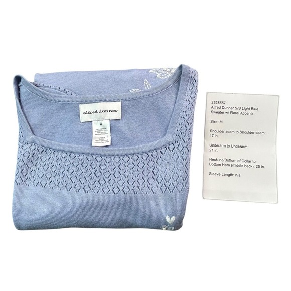 Alfred Dunner Sweater Womens Size M Blue Floral Accents S/S Lightweight - Picture 3 of 10